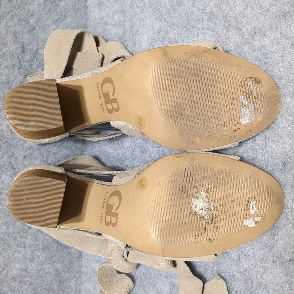 Gianni Bini Sand Suede Ankle Tie Block Heel Sandal Size 6.5 - Picture 9 of 12